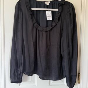 J. Crew Factory Black Ruffle Blouse